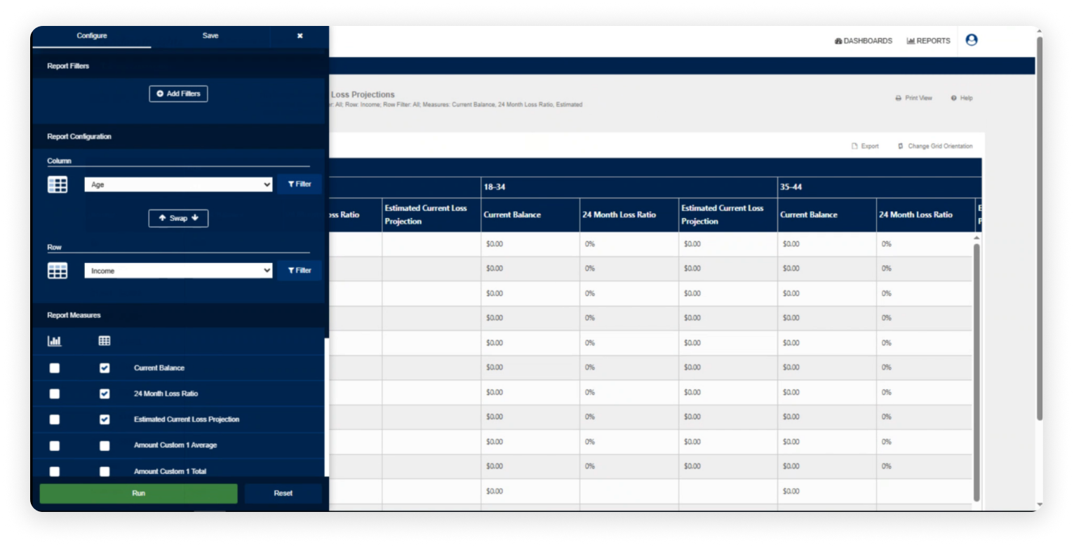 The original Lending Insights reporting interface.